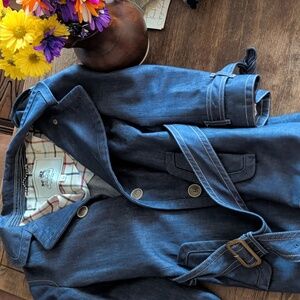 Coach Chambray~Hamptons, Dark Blue Denim Trench Coat